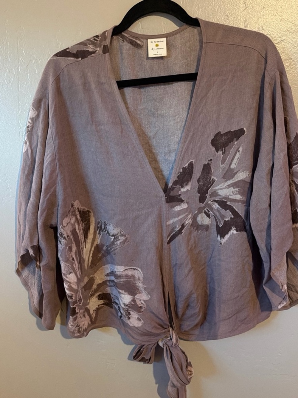 JS Collections Mauve Floral Tie-Front Blouse